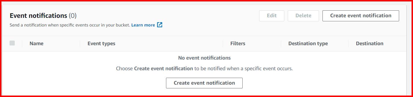 Picture showing the Create event notification button for creating the new event notification